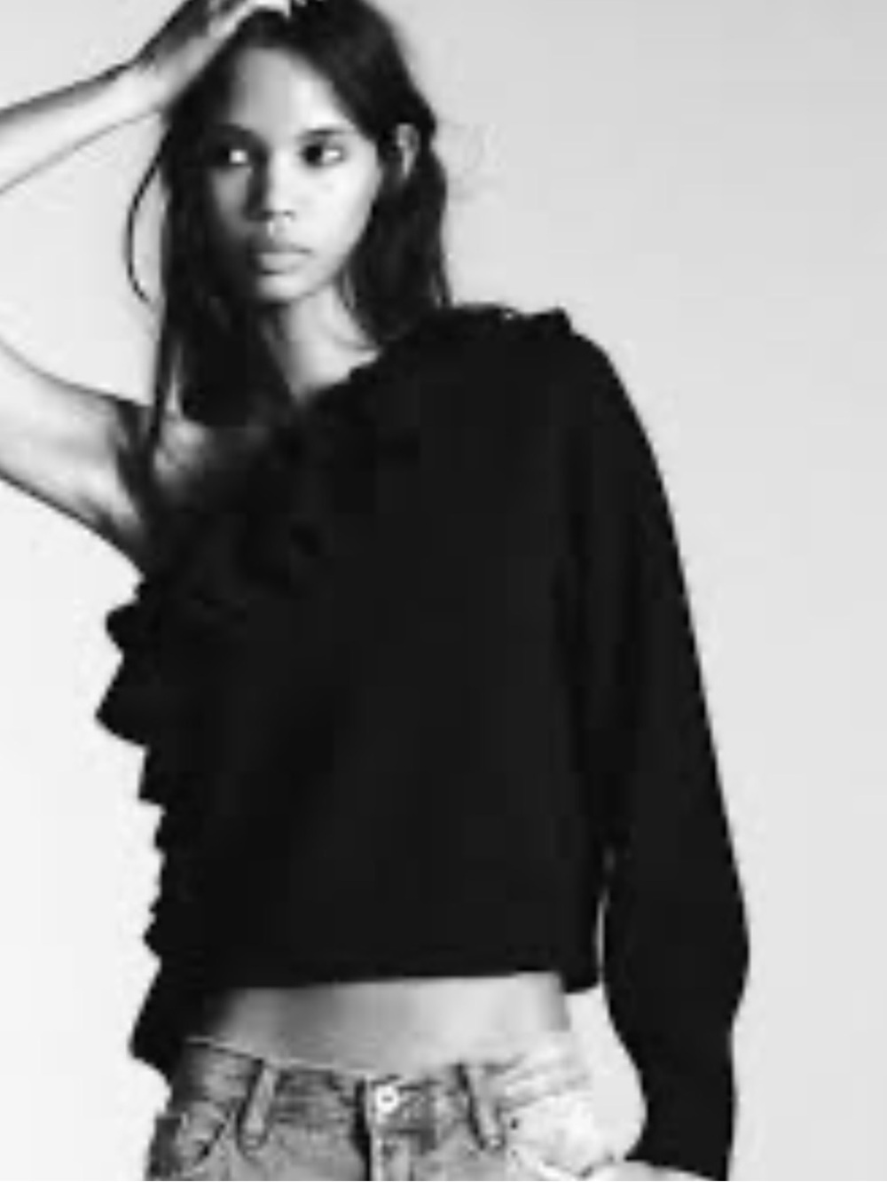 Zara Asymmetric Shoulder Ruffle Knit Sweater - Women